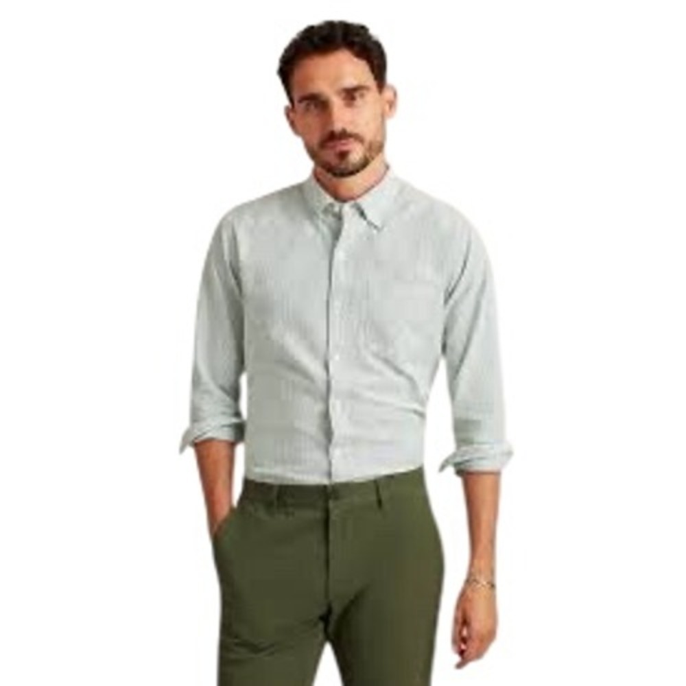 Bonobos Mens Daily Grind‎ Button Down Shirt Green White Standard Fit 16x34 G3677